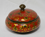 Шкатулка с крышкой, Агидель, дерево, роспись, 1987 год, диаметр 16 см, высота 12 см  (6)