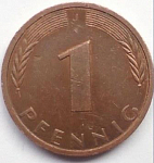 Монета 1 пфенниг (желтые) латунь 1973г.Германия