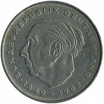 Монета 2 марки  1972 года J,  ФРГ, Теодор Хойс