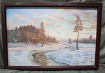Картина Зима, Новакович,1991 г,  пастель на ткани, размер 60х40 см  (36)