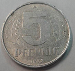 Монета 5 пфеннигов 1972 г.Германия